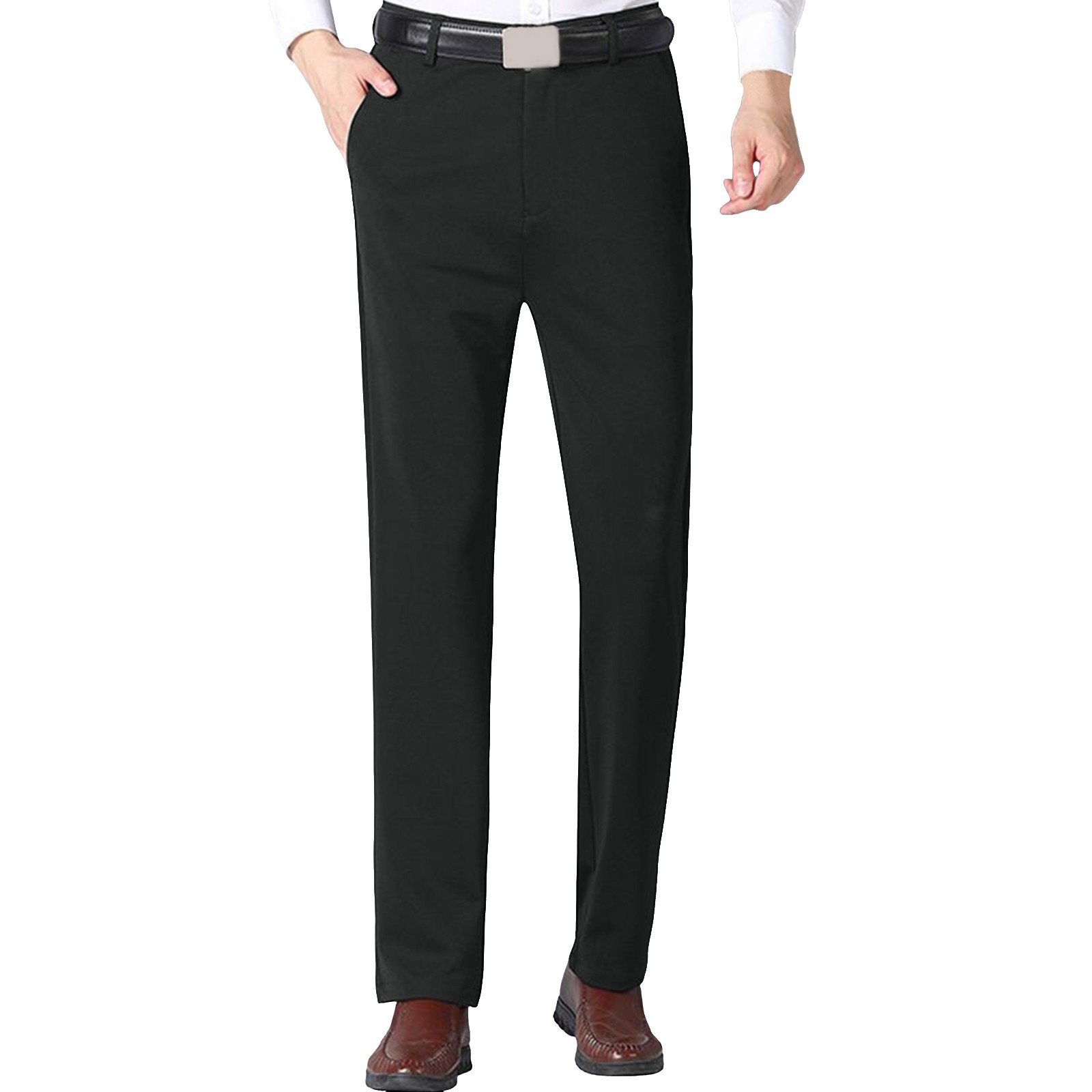 thumbnail image 1 of Pantalones largos informales para hombre: sin arrugas, con forro polar, poliéster, para todas las estaciones, informales/de negocios, tallas reales, tallas S-XXXL, fáciles de combinar con camisetas., 1 of 8